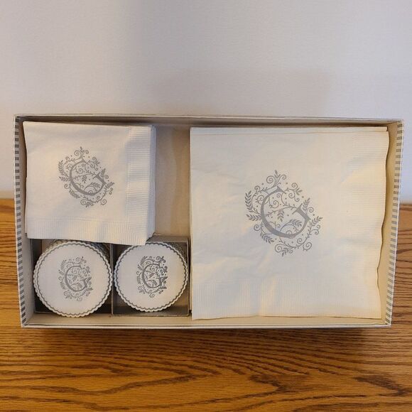 Paper Elegance Monogrammed "G" Dinner and Beverage Napkins and Paper Coasters - Picture 2 of 13